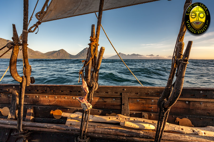 Viking Longshipsetting out from the coast of Norway.